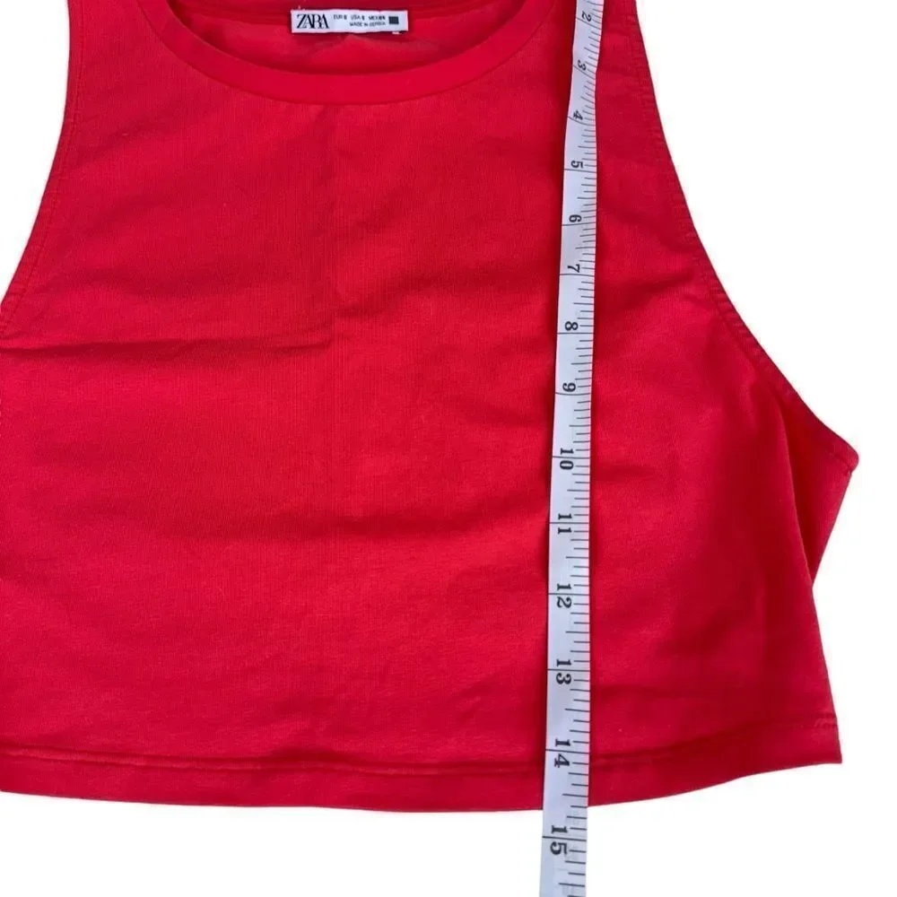 Zara Cropped Tank Top in Red Stretch Cotton in Size Small
